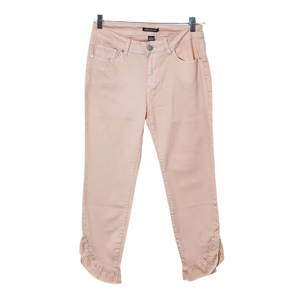 Kate & Mallory Denim - Kate & Mallory Pink Cropped Jeans with Ruffle Hem Size 8 Pink Denim